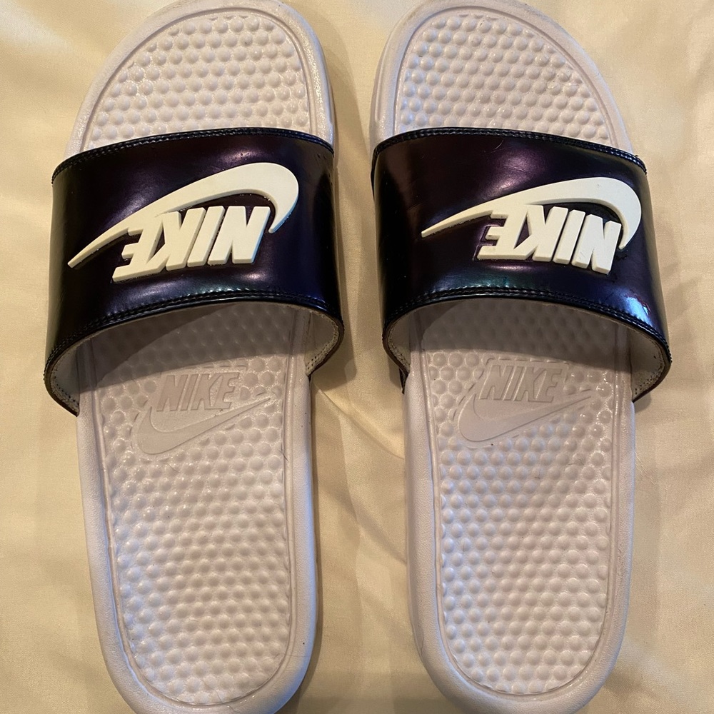 Nike Benassi JDI SE AJ6745-102 Mens Slide Sandals White Lucid Green Purple Sz 10